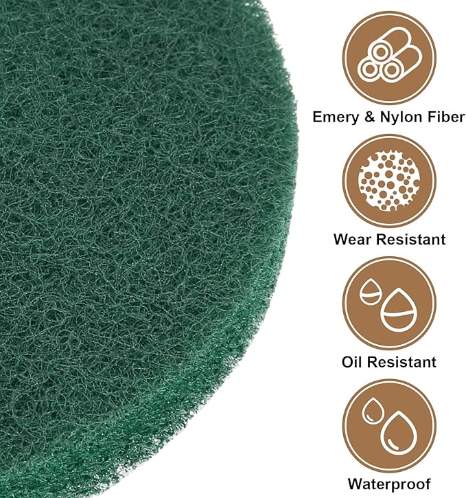 HARFINGTON 16pcs Scrubber Scouring Pads 180 Grits 4 Inch Drill Power Brush Hoop and Loop Surface Conditioning Disc Drill Scuffing Disc Scrub Pads for Home Kitchen Cleaning, Green