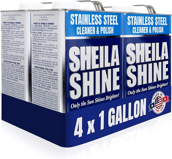 4 x 1 Gallon Sheila Shine Stainless Steel Cleaner and Polish - Cleans, Polishes & Protects Kitchen Appliances, Refrigerators, Sinks, Ovens & Grills - Stainless Steel Metal Cleaner