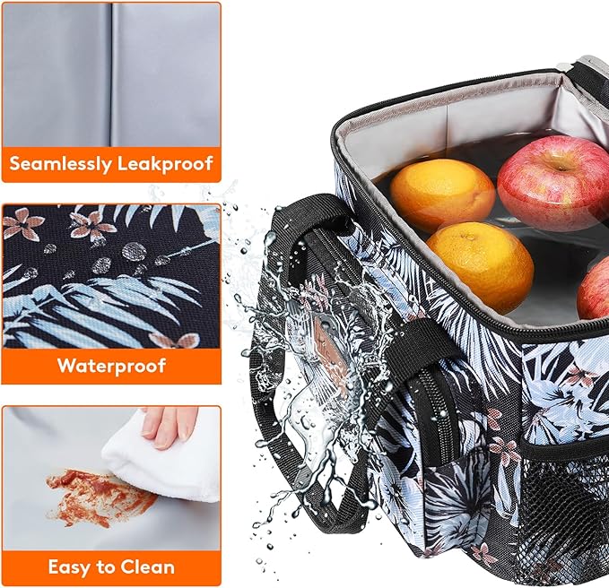 Lifewit Medium Lunch Bag, Insulated Lunch Box, Soft Cooler Cooling Tote for Adult Men Women, Flower 12-Can (9L)