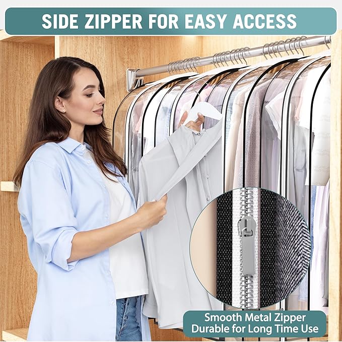 Liuoud Clear Garment Bag for Hanging Clothes 10” Gusseted, 50” Suit Bags for Open Closet Storage Plastic Clothes Cover for Coat, Dress, Shirts, Fur, Jacket, Wardrobe Protectors, 4 Pack