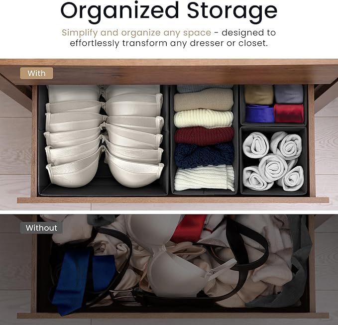 Reli. Drawer Organizer Clothes (14 Pack) | Dresser Organizer for Clothing | Drawer Bins for Bras, Nursery, Baby Clothes, Underwear, Socks | Foldable Fabric Dresser Storage Dividers (Gray)