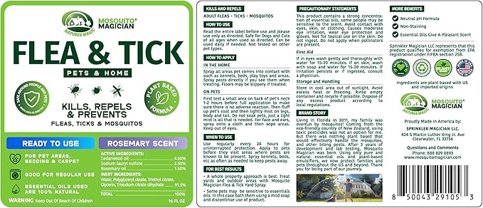 Mosquito Magician Indoor and Outdoor Spray - Use for Carpet, Furniture, Bedding, Couches & Pets – Plant-Sourced with Essential Oil– Rosemary, 16 OZ
