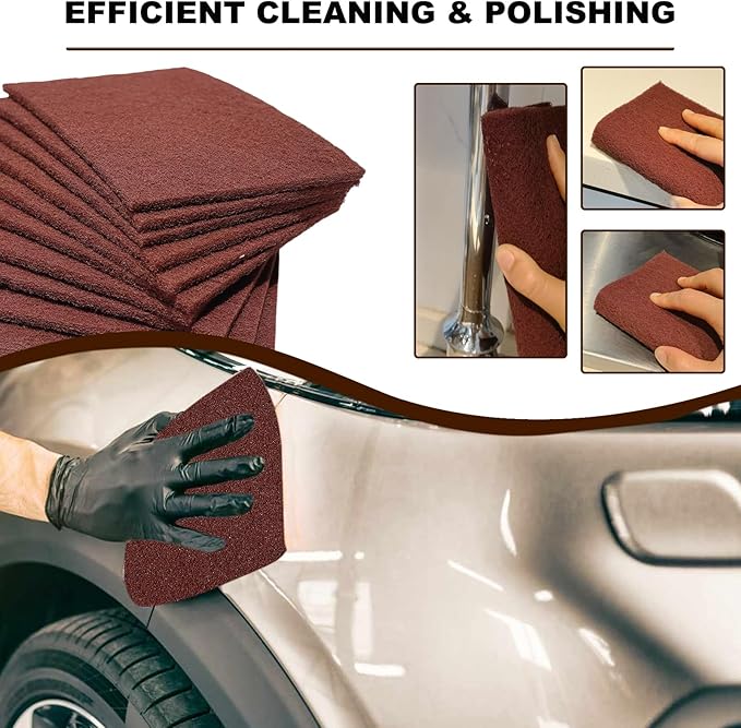 Premium 10 Pack 6" x 9" Brown General Purpose Scuff Pads - Scuffing, Scouring, Sanding, Paint Primer Prep Adhesion Scratch - Surface Preparation Automotive Car Auto Body Woodworking Wood (150 Grit)
