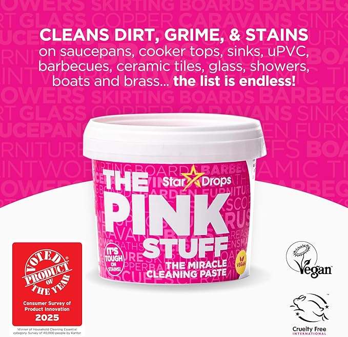 Stardrops The Pink Stuff Cleaning Paste 500g, Multi Purpose Cleaner for Kitchen, Bathroom, Tiles, Glass, Shower, Oven, Sink, Stainless Steel, Removes Grease, Grime & Stains