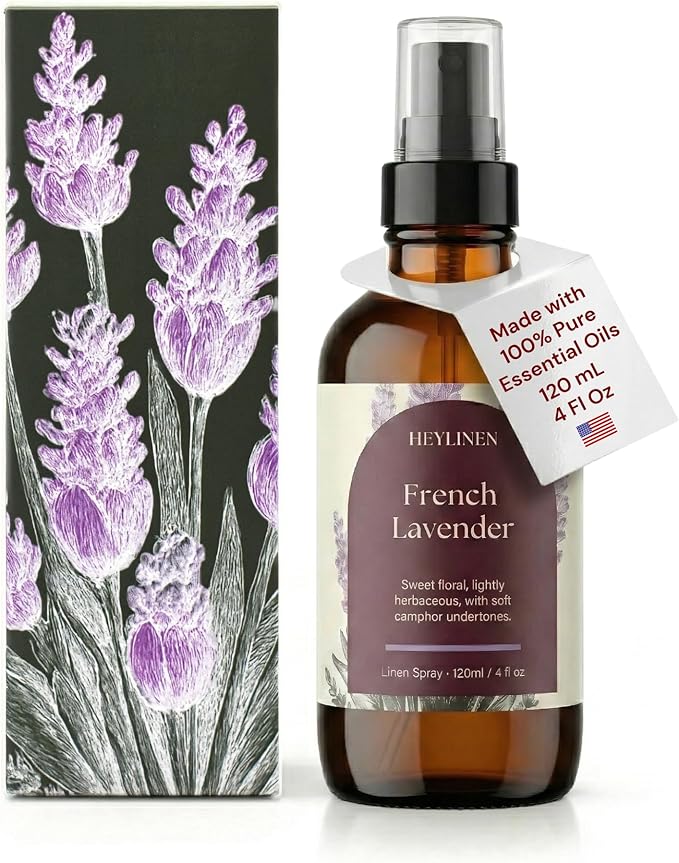 French Lavender Linen Spray | Sleep Aromatherapy Made with Lavender Essential Oil | Fabric Freshener for Beddings Pillows Towels and Bedroom | 4 fl oz