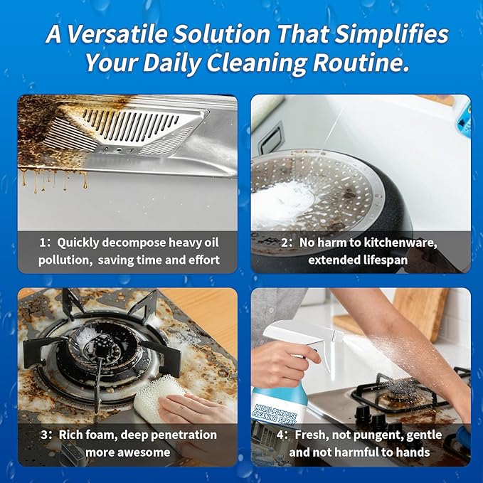 2PCS Spray Splash Cleaner, 2026 New Multi-Purpose Handheld Degreaser, Powerful Foam Sprays for for Kitchen, Easy to Use Rust Remover for Kitchenware, Grime Remover Spray for Home Family