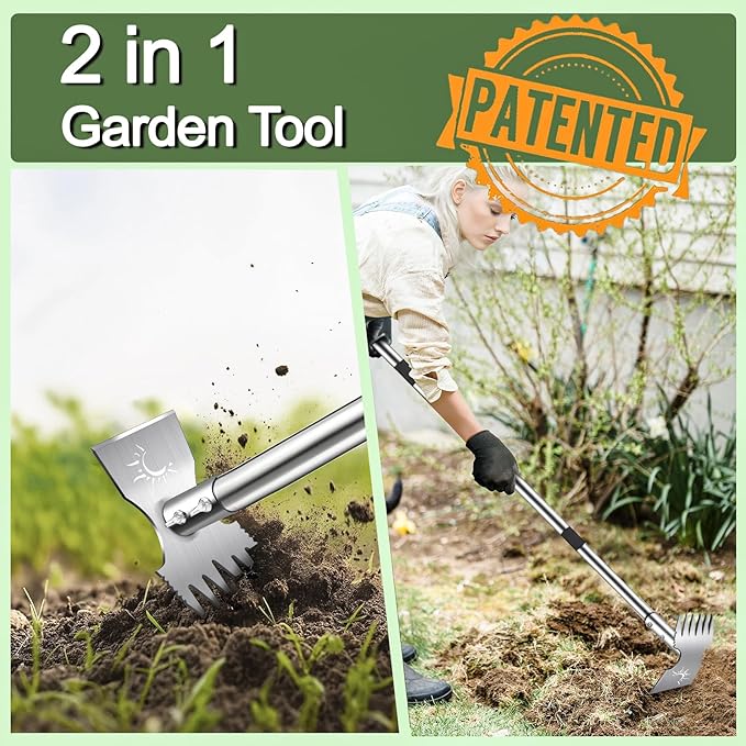 Weeding Tool with Long Handles, 60" Manual Weed Tool Stainless Steel 2 in 1 Hand Weeding Slicker for Gardening, Lawn, Yard, Yard, Yard