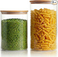 HomArtist Extra Large Glass Flour and Sugar Storage Containers with Airtight Lid,132 floz x1 & 65 floz x1 [Set of 2] Big Glass Jars with Bamboo Lids, Air Tight Food Jar for Cereal, Pasta, Rice, Coffee