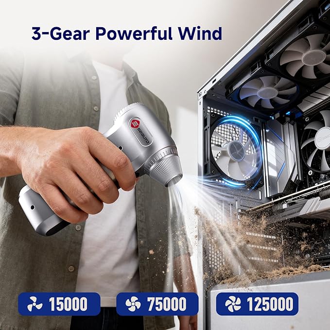 Compressed Air Duster-125,000 RPM Cordless Electric Air Duster, Rechargeable Super Power Air Blower with 3-Gear Turbo Fan, Air Blower for PC, Keyboard, Outdoor, Car & Home