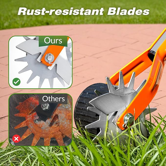 Walensee Wheel Rotary Edger, 69.7 Inch Hand Manual Edger Lawn Tool with Adjustable Stainless Steel Handle, Trimming Grass Weed Edger with Cushion Grip for Garden Sidewalks Driveways and Landscaping