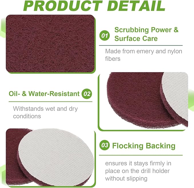 Power Scrub Pads, Scrubbing Pads 800 Grits Scouring Discs - Fitting for (Home Kitchen Cleaning - Drill Attachment - Scrubber Replacement) 6 Pcs & 5 Inch & Dark Red