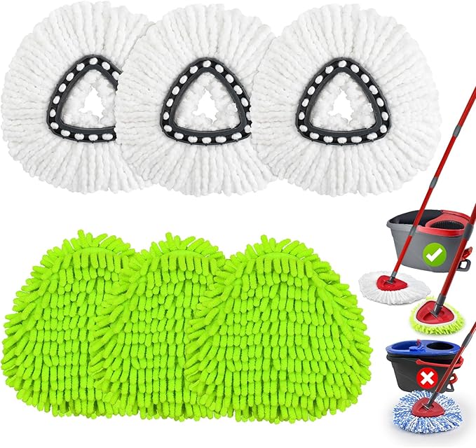 6 Pack Mop Heads Replacements for Oceda,Mop Replace Head for O Cedar Easywring 1 Tank System,Microfiber & Chenille Mopp Refills for Floor Cleaning,Dry/Wet Use,Machine Washable