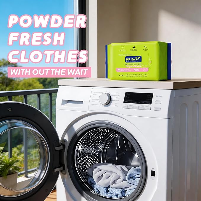 80CT Dryer Sheets Powder Fresh Plant Based Formula Fabric Softener sheets for Laundry Long Lasting Fragrance 9.05 x6.29IN