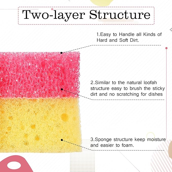 3 Pcs Dual Sided Scrub Sponge Multi Functional Cute Temperature Sensitive Non Scratch Dish Sponge for Washing Dishes Kitchen Bathroom(Cat,Pink, Orange, Blue)