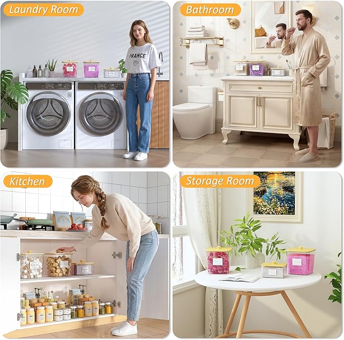 efluky 3 Pack Laundry Pods Container & Dryer Sheet Holder Set, Clear Laundry Room Organization Containers with Bamboo Lids and Labels, Detergent Pods Storage for Scent Booster, Powder