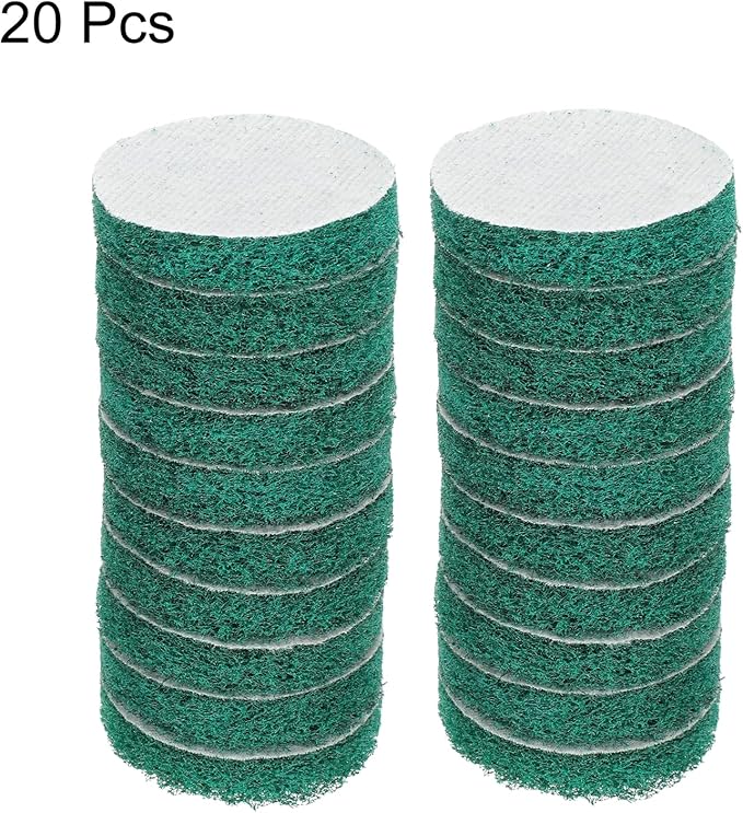 HARFINGTON 20pcs Scrubber Scouring Pads 180 Grits 3 Inch Drill Power Brush Hoop and Loop Surface Conditioning Disc Drill Scuffing Disc Scrub Pads for Home Kitchen Cleaning, Green