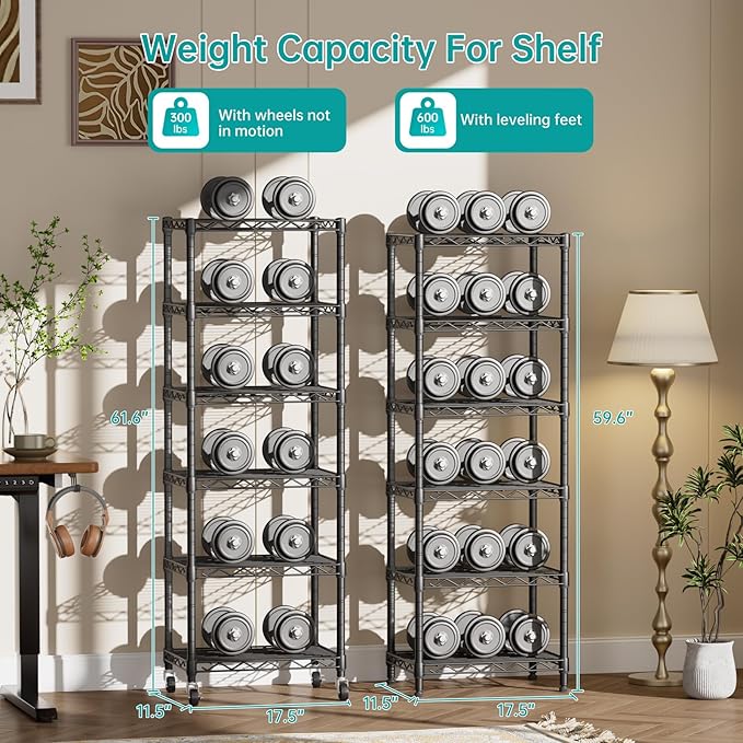 SINGAYE 6 Small Shelf Storage Wire Shelves Closet Bathroom Organizers Metal Pantry Kitchen Garage Shelving Unit Laundry Room Organization Home Narrow Rack Net Basket with Wheels Black