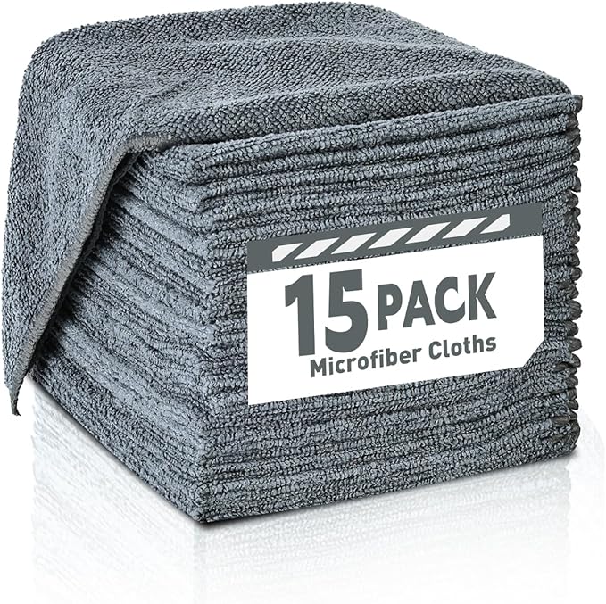 Microfiber Cleaning Cloths Bulk Pack-15 Pack, Microfiber Towels Bulk, Towels for Cars, Cleaning Rags Gray (12x12 inches)