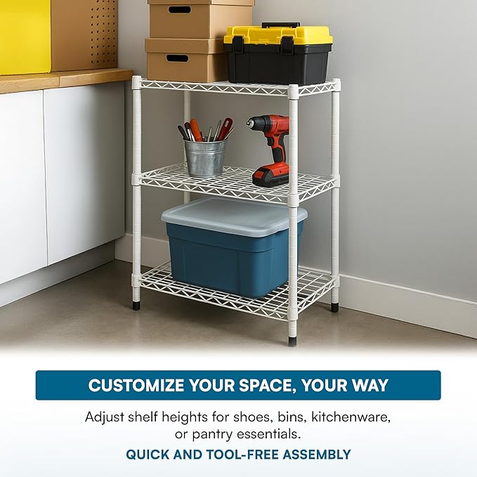 Steel Shelving Unit, 250-Pound Capacity Per Shelf, Adjustable Heights, Rust-Resistant, NSF-Certified for Pantry Organizers, Laundry Room Organization, Storage Shelves