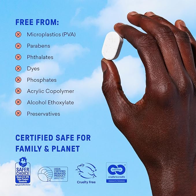 BLUELAND 100% Plastic-Free Dishwasher Detergent Tablets, 120 Count, Free & Clear, Eco-Friendly Dishwashing Pods, Natural, USDA Certified biobased