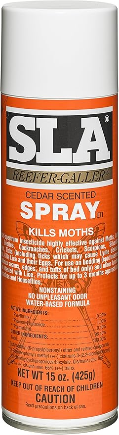 Reefer Galler SLA Cedar Scented Moth Repellent Spray, Kills Moths, Bed Bugs, and Pests on Contact, 15 oz (Pack of 6)