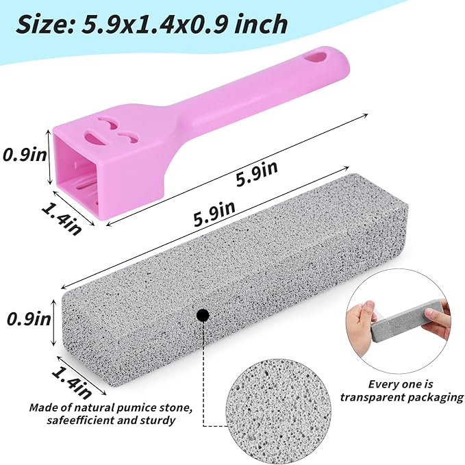 70 Pack Pumice Stones Bulk for Cleaning - Grey Pumice Scouring Pad with 2 Universal Handles, Pumice Stick Cleaner for Removing Toilet Bowl Ring, Bath, Household, Kitchen, Pool, 5.9 x 1.4 x 0.9 Inch