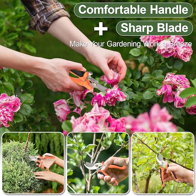 Pruning Shear, Premium Gardening Scissors for Rose Bushes, 7.5IN Garden Pruner Effortlessly Cuts 0.6IN Branches with Stainless Steel Blades Softgrip, One-Hand Lock Garden Clippers for Shrubs