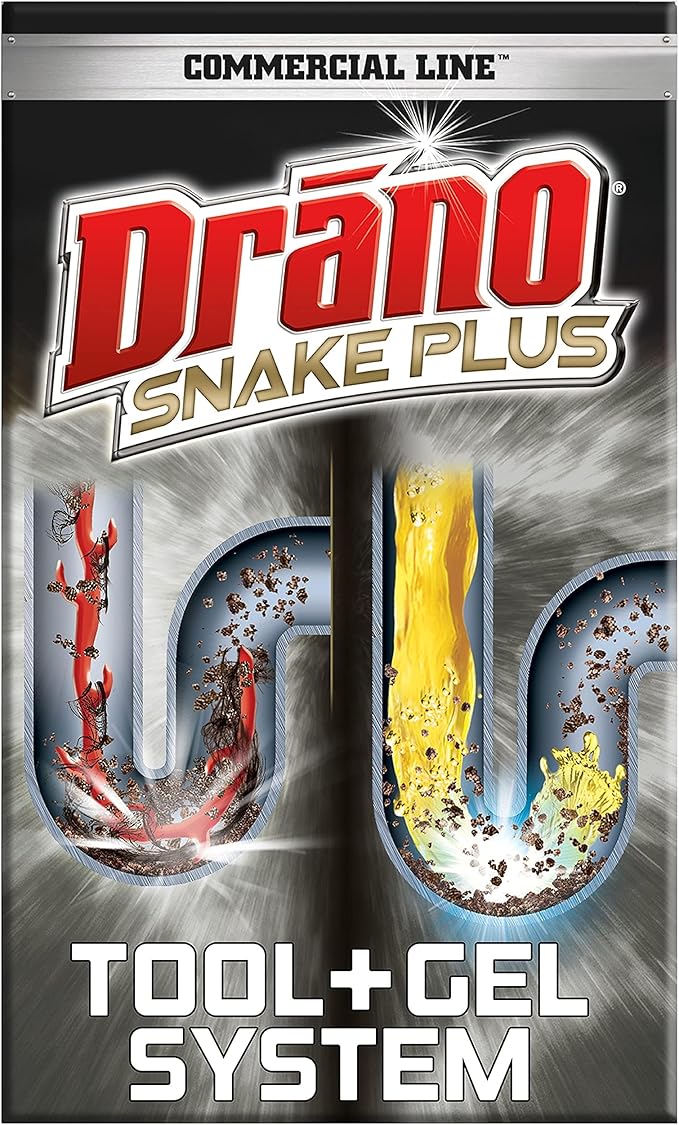 Drano Snake Plus Tool and Gel System, Drain Snake with Drain Clog Remover Gel, Unclogs and Removes Hair and Blockages, Commercial Line 16 Fl oz and 23 Inch Tool