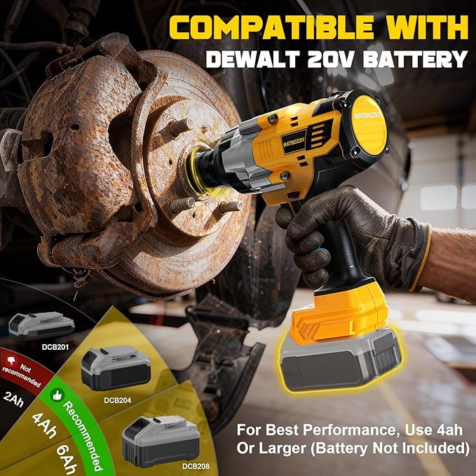 Cordless Impact Wrench Compatible with DeWalt 20V Battery: 1/2 Inch Hog Ring Impact Driver - High Torque - 2300N.m/1700Ft-lbs Cordless Impact Gun - Brushless Motor with LED Light - Tool Only