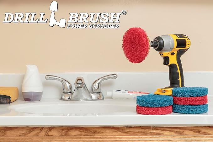Cordless Drill Attachment - Scrub - Scour- Drill Pads - Hard Water Stain Remover - Soap Scum - Mold - Mildew - Mineral - Rust - Calcium - Limescale - Acid Rain - Pool Tile - Granite - Shower Doors