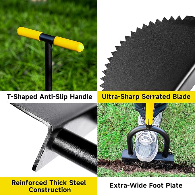 Manual Edger Lawn Tool with 38"-42" Adjustable Length, Saw-Tooth Border Edger with Wide Footplate Manganese Steel Blade, Garden Edging Tool for Flower Beds, Landscaping, Sidewalks, Yard