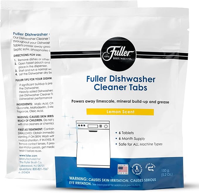 Fuller Dishwasher Cleaner Tabs – Lemon Scent – Eliminates Limescale, Grease & Odors – Septic Safe, Compatible with All Dishwasher Types – (Pack of 1)