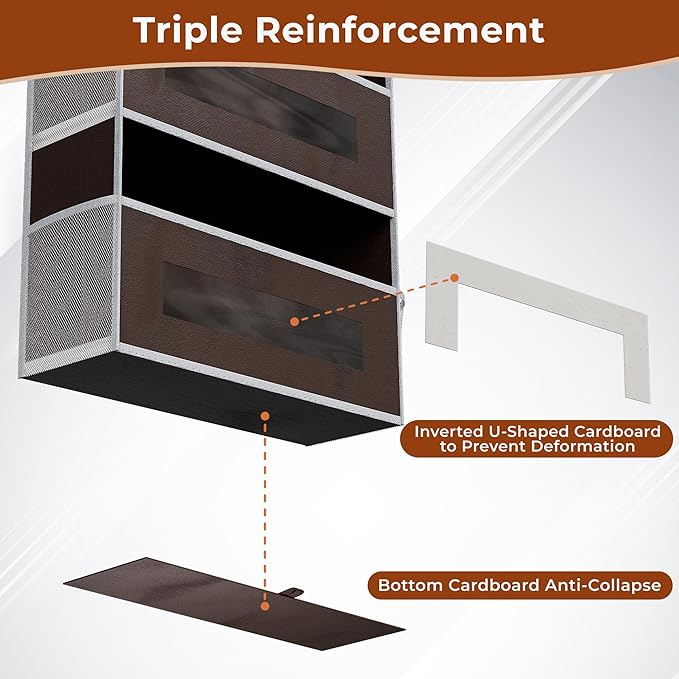 5 Tier Over The Door Organizer - Large Capacity Behind Door Hanging Shelves with 10 Mesh Pockets and Clear Windows, Closet Organizers and Storage for Bathroom, Bedroom, Nursery, 2 Pack Brown