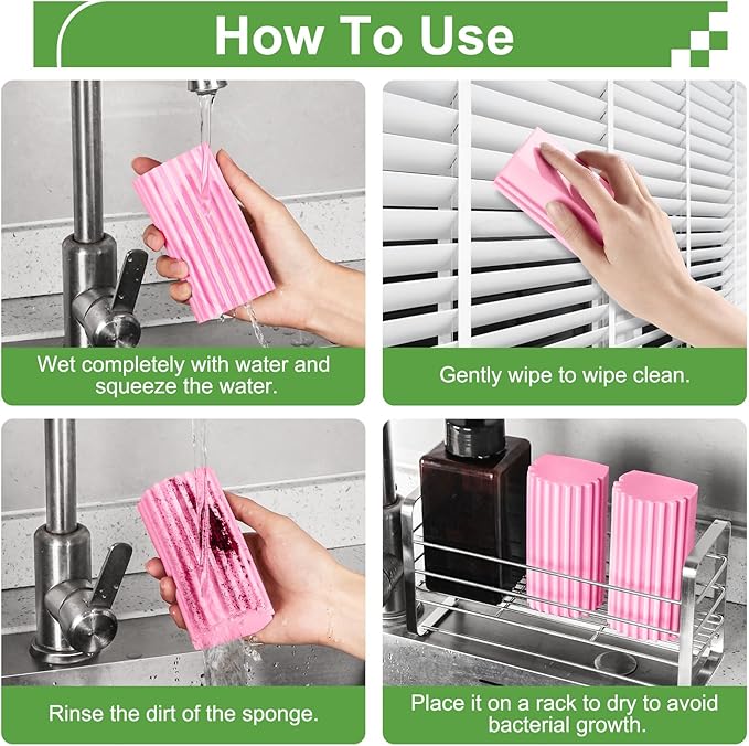 4-Pack Damp Clean Duster Sponge,Pink Damp Dusting Sponge,Duster Baseboard Cleaner Sponge with Ridges,Reusable Wet Duster Sponge,Household Cleaning Sponges for Blinds,Window Track Grooves