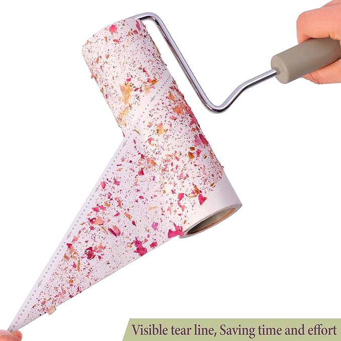 Extra Sticky Large Surface Lint Roller, 6.3'' Giant Lint Roller for Pet Hair, 450 Sheets/ 5 Refills, Long Handle Lint Remover for Clothes, Furniture, Dog & Cat Hair Remover