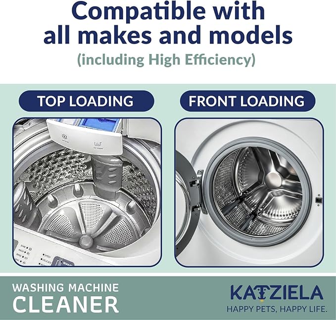 Katziela Washing Machine Cleaner Tablets – 6 Pack (3-Month Supply) – Loosens Pet Hair & Eliminates Odors – Fragrance-Free Enzyme Formula – Safe for All Washers – HE Compatible & Septic Safe