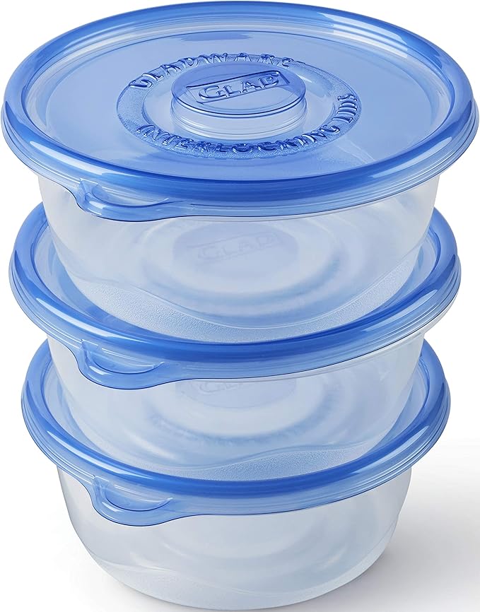 Glad GladWare Big Bowl Food Storage Containers with Lids, Large Round No BPA Plastic Containers for Soups, Salads, and Meal Prep, Lock Tight Seal, Microwave Dishwasher Safe, 48 Oz, 3 Count - 6 Pack