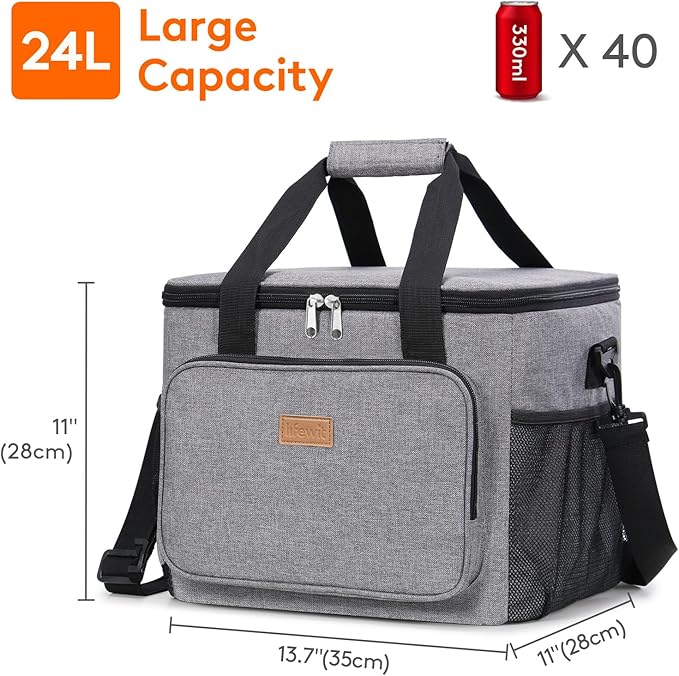 Lifewit Large Lunch Bag, Insulated Lunch Box, Soft Cooler Cooling Tote for Adult Men Women, Gray 40-Can (24L)