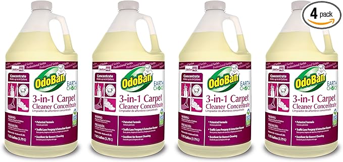 OdoBan Professional Series Cleaning 3-in-1 Carpet Cleaner Concentrate, Made in the USA, Set of 4, 1 Gallon Each