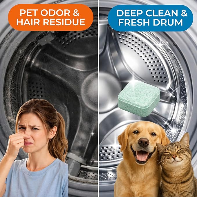 Washing Machine Cleaner Ultra – Pet Owners Edition | Deep Cleaning & Freshening | Removes Odors & Residue from Pet Laundry | Front & Top Load Washers HE Supported | 24 Tablets 1 Year Supply GRIME LABS