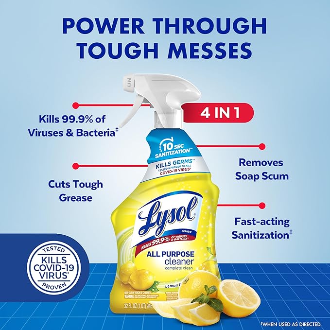 Lysol All Purpose Cleaner Spray, Multi-Purpose Disinfecting Spray, Kitchen & Bathroom Cleaner, Lemon Breeze, Lavender, & Mango Scents, 32oz (Pack of 4)