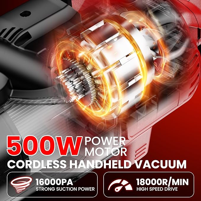 Cordless Vacuum for Miwaukee Battery, 5 in 1 Lightweight Handheld Vacuum Cleaner with 500W Powerful Motor, 46 CFM Portable Hand Vacuum with Filtration HEPA for Floor, Carpet(Battery Not Included)
