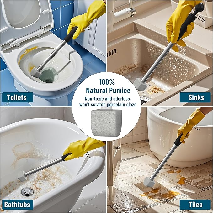 2026 New Pumice Toilet Cleaner 17inch with Handle - Toilet, Pool & Tub Hard Water Stain Remover (1handle+8pumice)