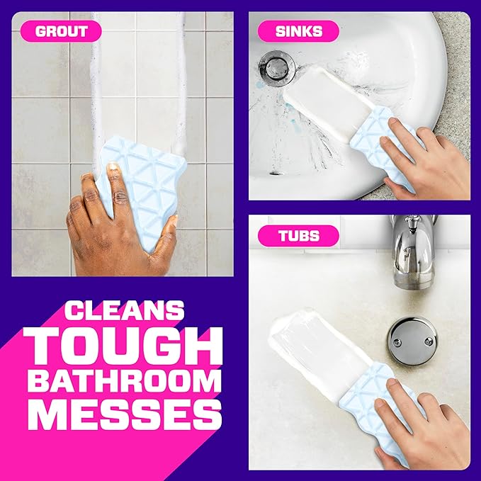 Mr. Clean Magic Eraser Sponge, Bathroom, Shower, Tub Cleaner, Soap Scum Remover, Bathroom Cleaning Supplies, Dawn Cleaning Power with Lemon Scent, Shower & Tub, 6ct