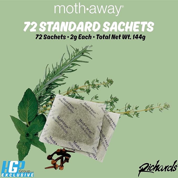Richards Moth Away Herbal Repellent Sachets – 72 Count Value Pack – 100% Natural Ingredients – Peppermint, Rosemary & Thyme – Non-Toxic Moth Protection for Closets, Drawers & Storage – Made in USA