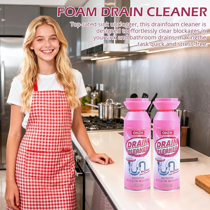 Foaming Drain Cleaner,Drain Clog Remover –Sink Cleaner and Deodorizer,Foaming Cleaners for Kitchen, Sinks, Shower Drains,Tub (1pc)