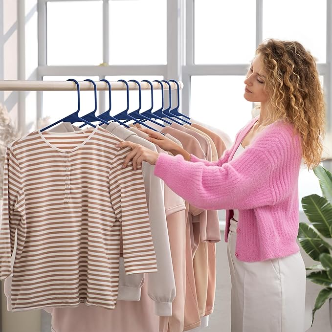 Plastic Hangers 50 Pack Navy - Clothes Hangers - Makes The Perfect Coat Hanger and General Space Saving Clothes Hangers for Closet - Percheros Ganchos para Colgar Ropa Hangars