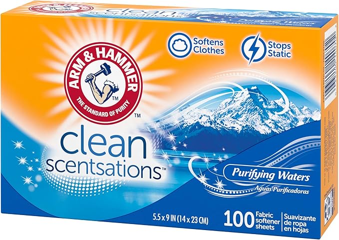 ARM & HAMMER Fabric Softener Sheets, 100 sheets, Purifying Waters