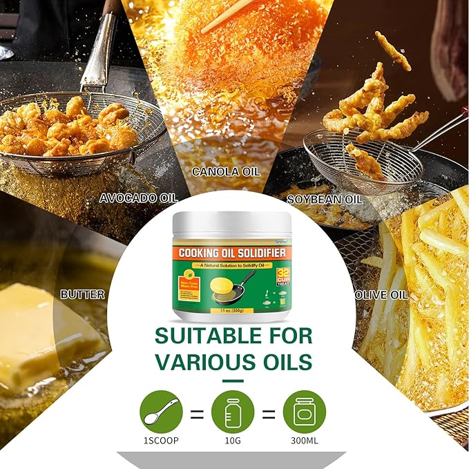 SnowLlily Cooking Oil Solidifier, 11 fl oz (32 Cups) | Grease Solidifier Powder for Easy Disposal | Hardens Used Fry Oil Up to 2.2 Gallons for Clean Kitchen Disposal