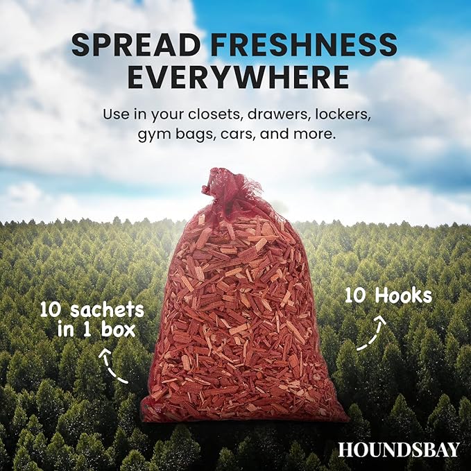 Cedar Sachet Bags, Fully Stuffed Scented Sachets with Hanger Hooks, Perfect for Closets, Drawers, Cars, Gym Bags, or Anyplace that Needs to Smell Better - Cedar Blocks for Clothes Storage